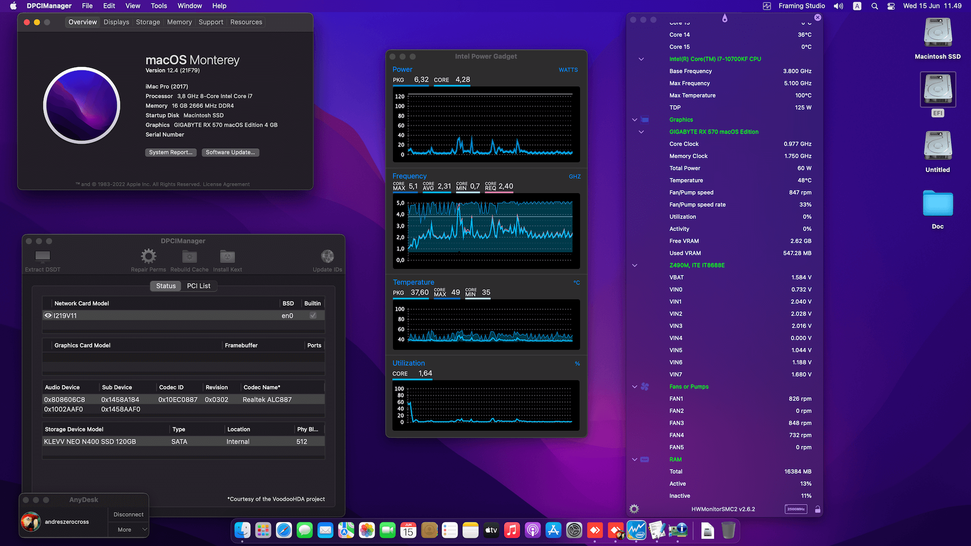 Success Hackintosh macOS Monterey 12.4 Build 21F79 in Gigabyte Z490M + Intel Core i7 10700KF + Gigabyte RX 570